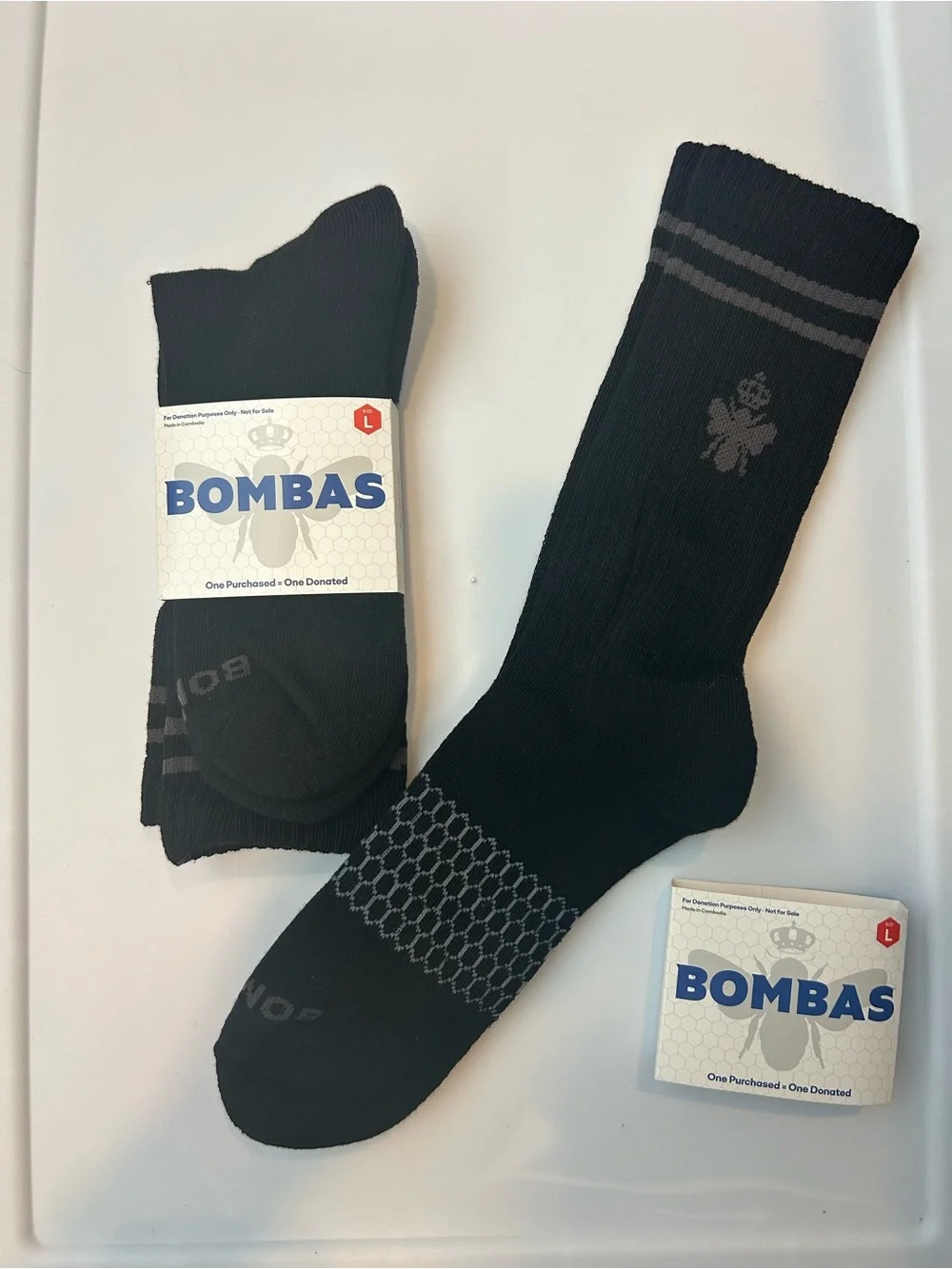 NIP Bombas Black Crew Socks - Large (Two Pairs)